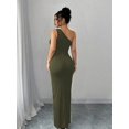 thumbnail image 2 of Green One Shoulder Cut Out Side Belt Split Maxi Dress For Women, 2 of 6