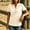 Beige, variant on Women's V-Neck Button-Up Short Sleeve Blouse with Side Slit Detail