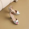 thumbnail image 2 of SACFOF Womens Chunky Block High Heel Peep Open Toe Platform Sandals Ankle Strap Buckle Dress Shoes Prom Party 4.33 Inches Heels, 2 of 6
