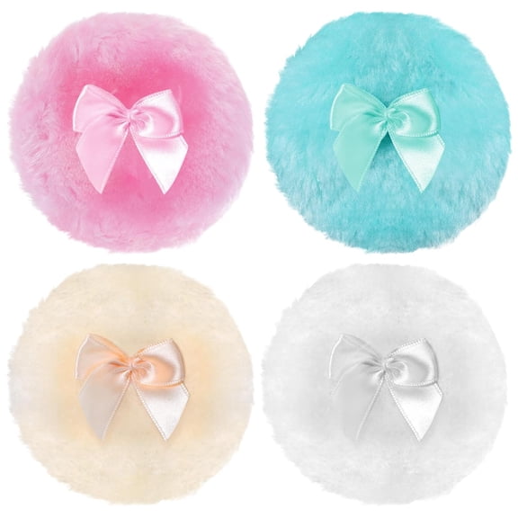 Monebena 4Pcs Large Fluffy Powder Puff, 3.5 Inch Ultra Soft Washable Reusable Velour Face Body Powder Puff Loose Powder Puffs Wet Dry Makeup Tool