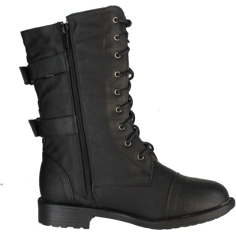 TOP Moda Women s Pack 72 Military Lace Up Combat Boot Black 9