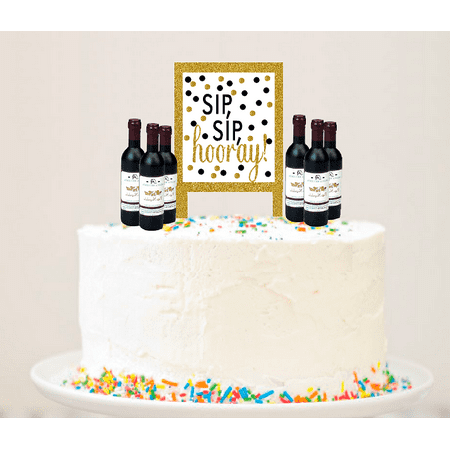 Alcohol Lovers Wine Bottle Sip Sip Hooray Cake Decoration Topper