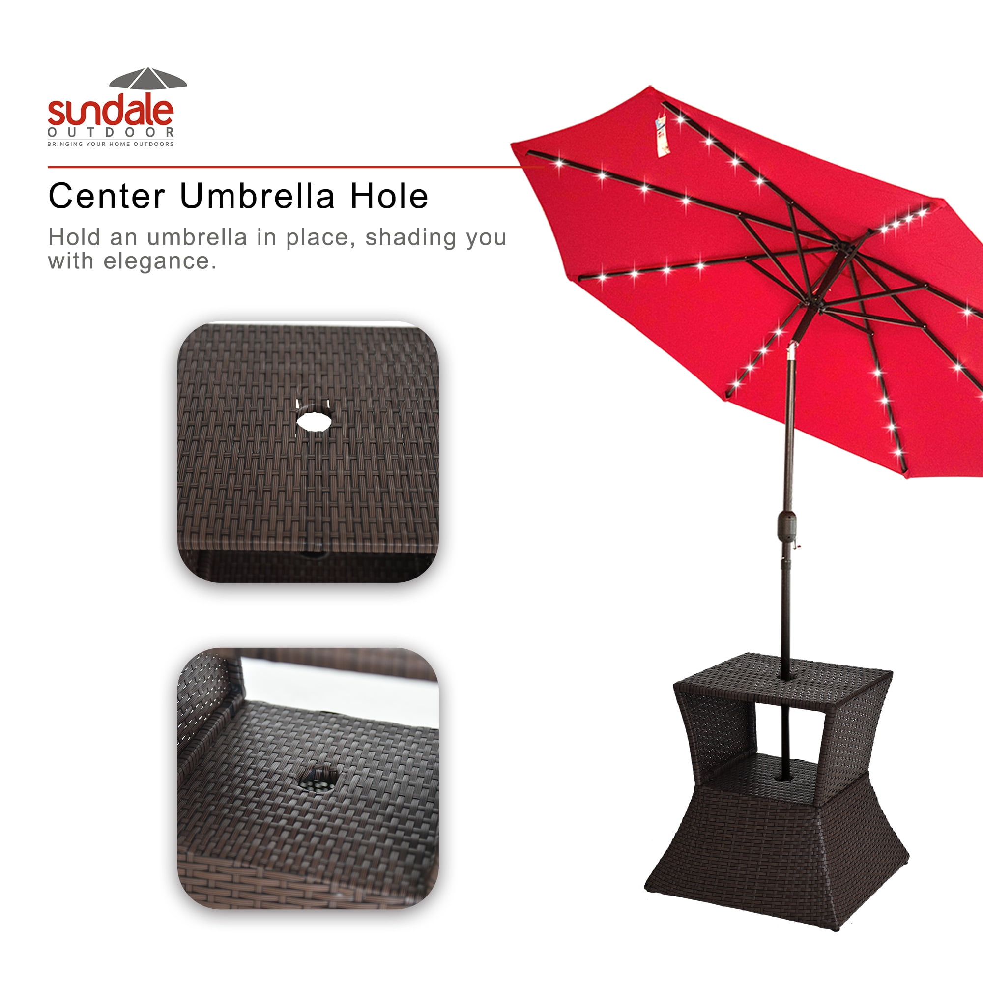 Sundale Outdoor Wicker Rattan Umbrella End Table All Weather for Patio