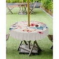 thumbnail image 4 of nqOlkjepod Blue Pink Butterfly Outdoor Tablecloth with Umbrella Hole & Zipper, Vintage Rustic Botanical Floral Round Table Cover 60 Inch, Dining Waterproof Table Cloth Protector for Patio/Party, 4 of 7