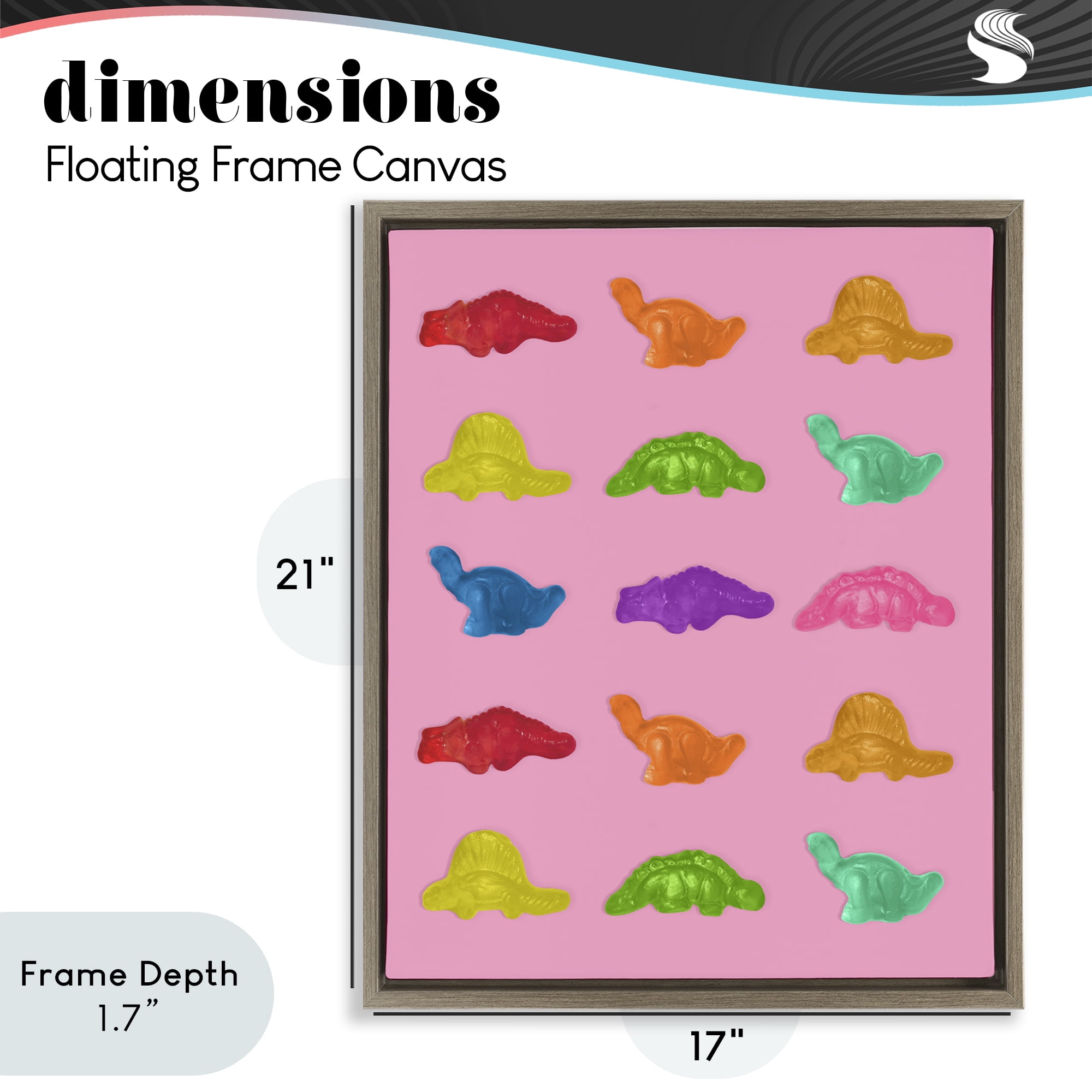 Stupell Industries Dinosaur Candies on Pink Brown Framed Floater Canvas Wall Art, design by LISH Creative