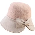 thumbnail image 5 of CoCopeaunts Women Bucket Hat Elegant Bow Decorated Wool Tweed Two-Colors Splicing Fisherman Hat Autumn Winter Warm Hundred Take, 5 of 8