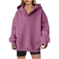 thumbnail image 2 of BSDJILFG V-Neck Hooded Sweatshirt for Juniors Loose Fit Hoodie Long Sleeve Solid Color Pullovers, 2 of 8