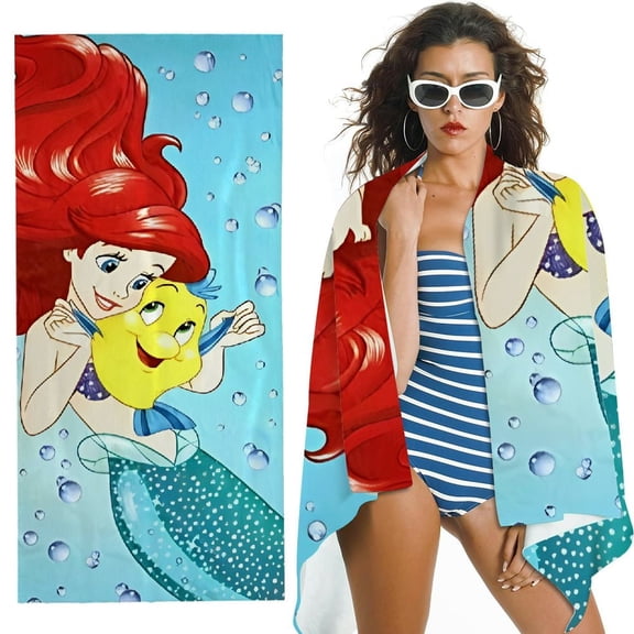 Heduofu Kids Bath/Pool/Beach Towel - Featuring Ariel and Flounder - Super Soft & Absorbent Fade Resistant Towel 30x60in