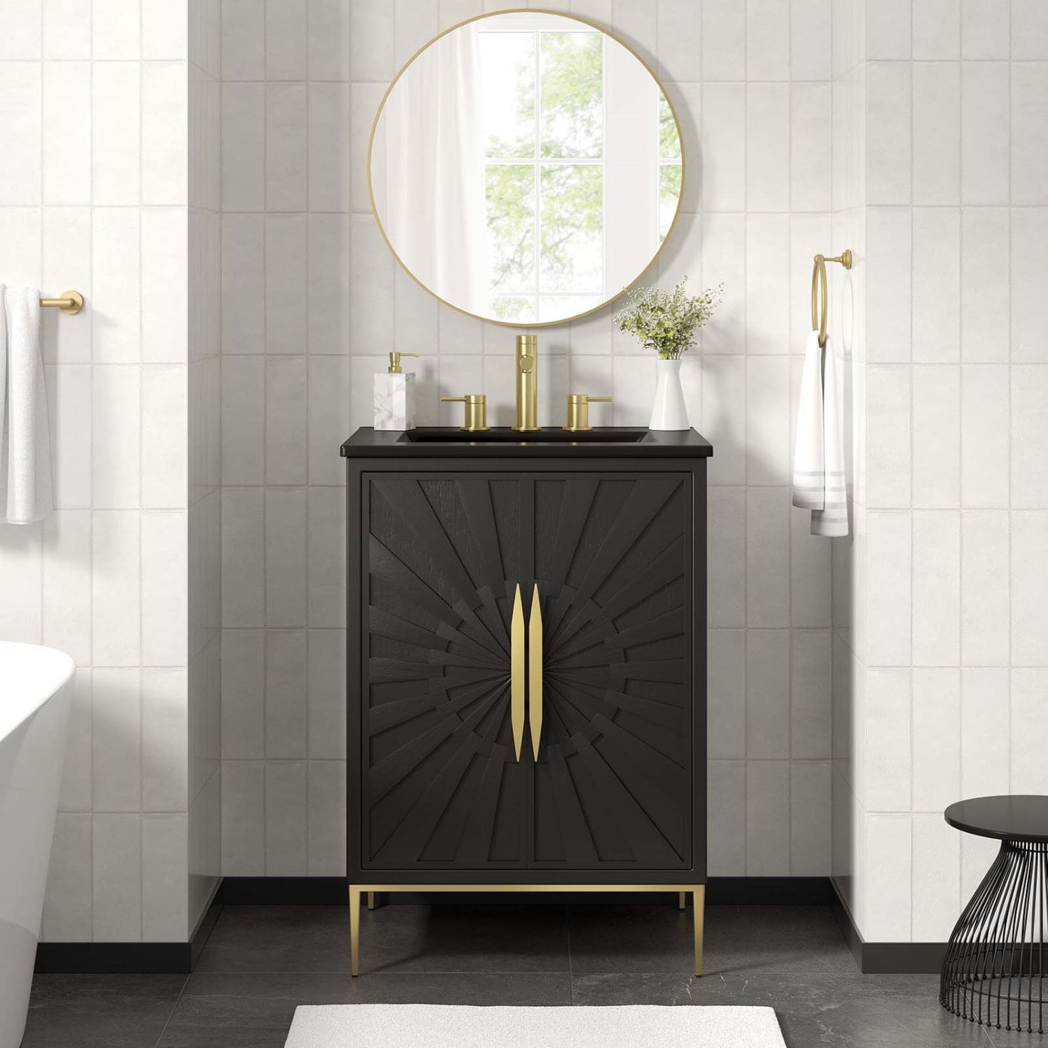 Sink Vanity Cabinet, Black, Wood, Hotel Bedroom Bathroom, Modern Contemporary HB34666