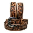 thumbnail image 3 of 34  Western 1-3/4" Tapered Wide Floral Tooled Black Inlay Full-Grain Leather Belt 26RS03T, 3 of 4