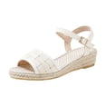 thumbnail image 4 of Rokment Women's Beach Espadrilles Wedge Sandals Breathable Comfortable Woven Linen Geometric Open Toe Ankle Strap Platform Low Heels Dressy Summer Shoes for Vacation White Size 8.5, 4 of 5