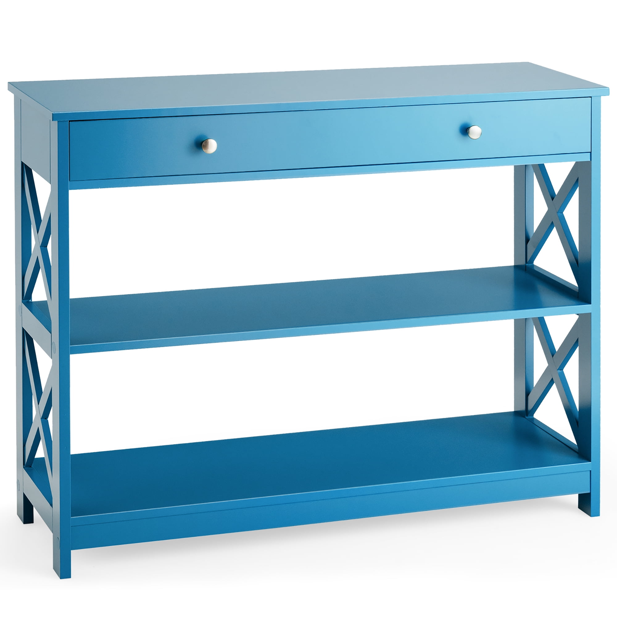 Costway 3-Tier Console Table X-Design Sofa Entryway Table with Drawer ...