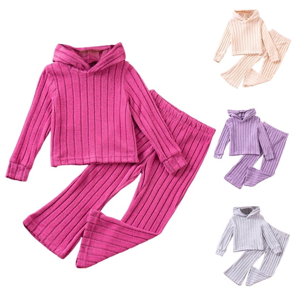 Ulanda Kid Girl Clothes Fall Long Sleeve Hoodie Sweatshirt Flared Pants Set Casual 2 Piece Bell Bottom Outfits Tracksuit (White, 2-3 Years)