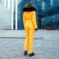 thumbnail image 5 of QATAINLAV Womens Onesie Ski Suit Winter Outdoor Sports Waterproof Snowsuit Faux Fur Collar Zip Jumpsuits Puffer Jacket, Yellow, XL, 5 of 9