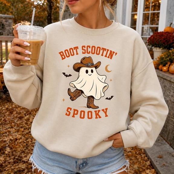 Boot Scootin Spooky Sweatshirt, Western Ghost Crewneck, Cowboy Halloween Sweatshirt, Country Halloween Gift