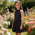 thumbnail image 2 of Ruyang Teen Girls Halter Sleeveless Dresses Ruffle Hem Slim Fit A-Line Swing Dresses Summer Trendy Solid Casual Breathable Skirts, 2 of 7