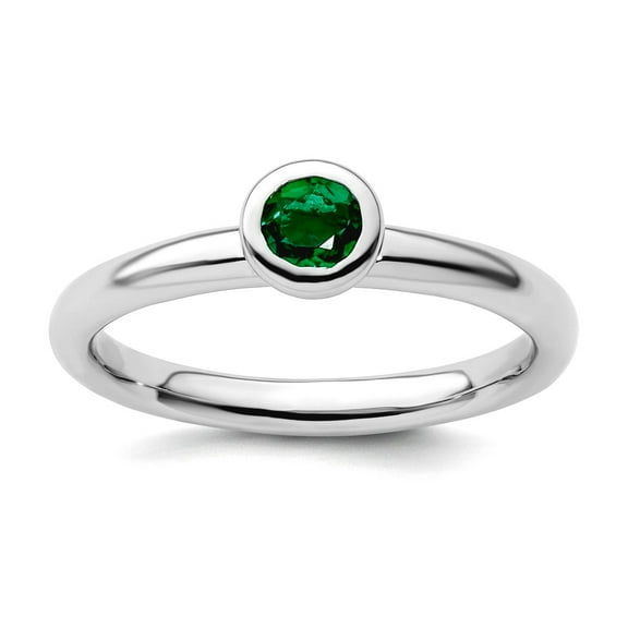 925 Sterling Silver Bezel Polished Stackable Low 4mm Round Cr. Emerald Ring Size 6 Stackable Ring for Women