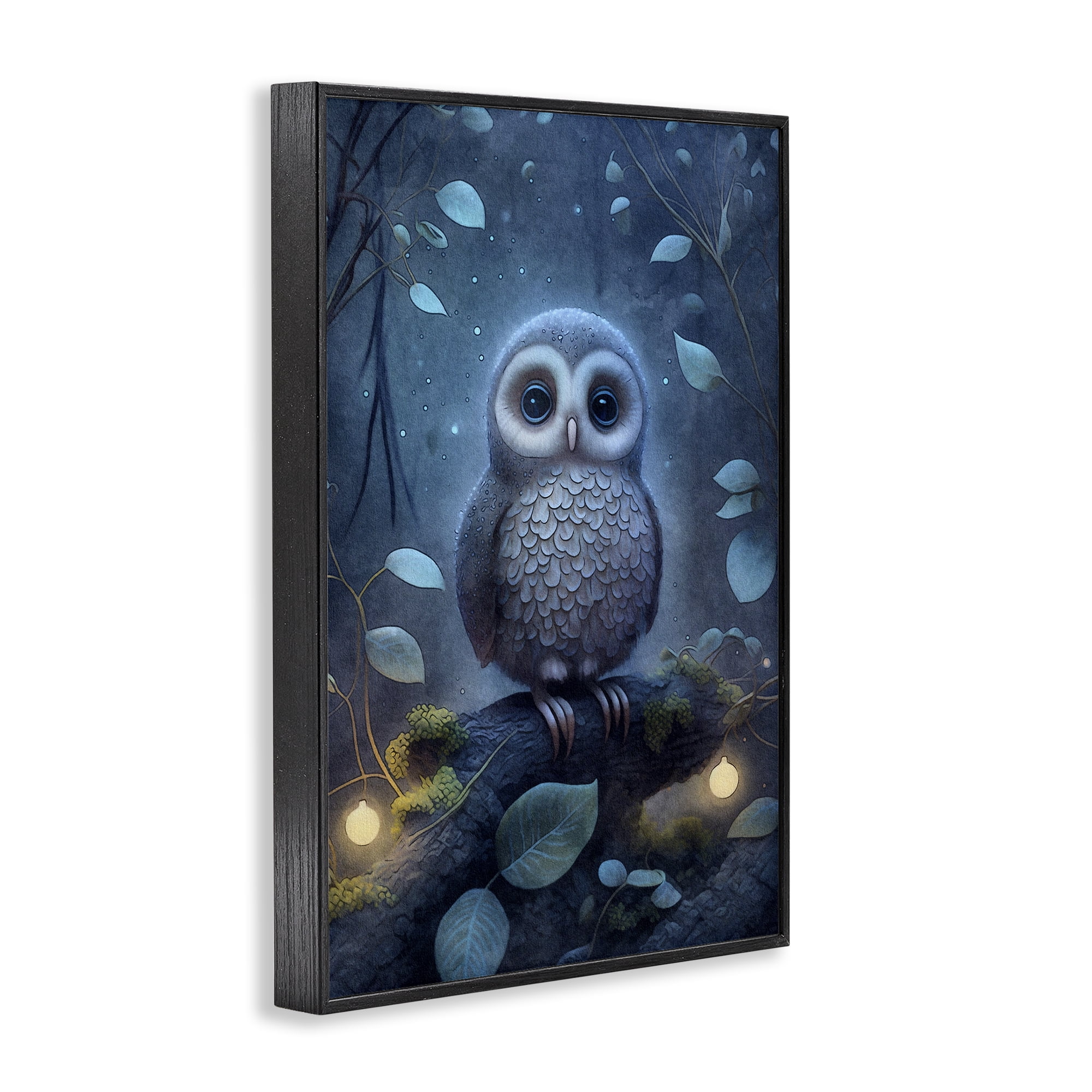 Stupell Industries Mystic Owl in Nature Landscape Painting Black Framed Art Print Wall Art, 12 x 18