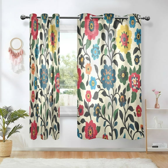 Yayeee Window Curtains Light Filtering 63"x42" Grommet Panel Pair Home Living Room Decor, Vibrant Floral