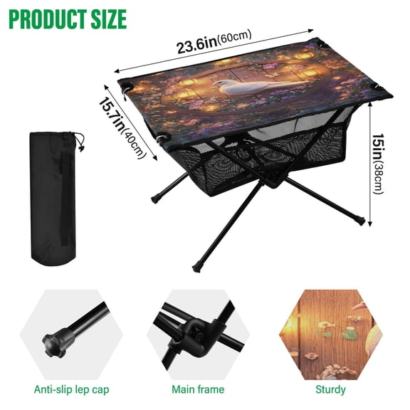 BZSMCE Camping Tables Simple Folding Table Serene Songbird Pattern Size:23.6*15.7in
