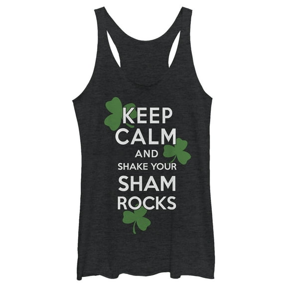 Women's Lost Gods St. Patrick's Day Keep Calm and Shake your Shamrocks  Racerback Tank Top Black Heather Large