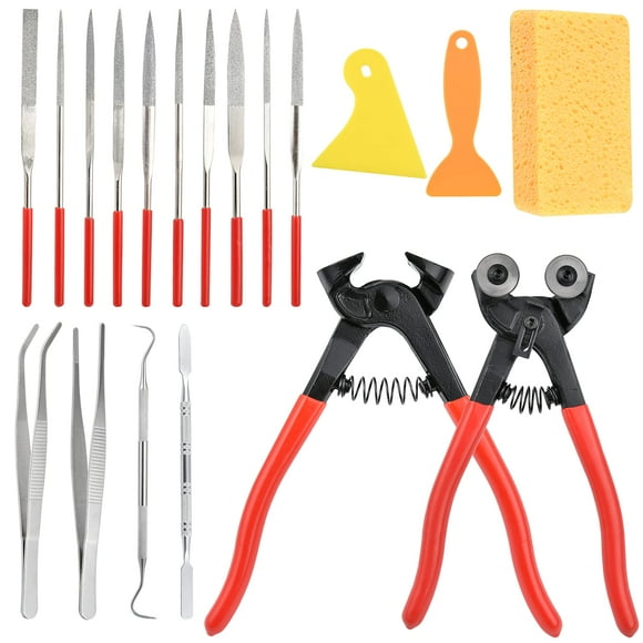 Worldity 19 Pcs Mosaic Tools Kit, Heavy Duty Glass Mosaic Cut Nippers and Tile Nippers, Professional Mosaic Cutter Tool for Cutting Glass Mosaic, Ceramics