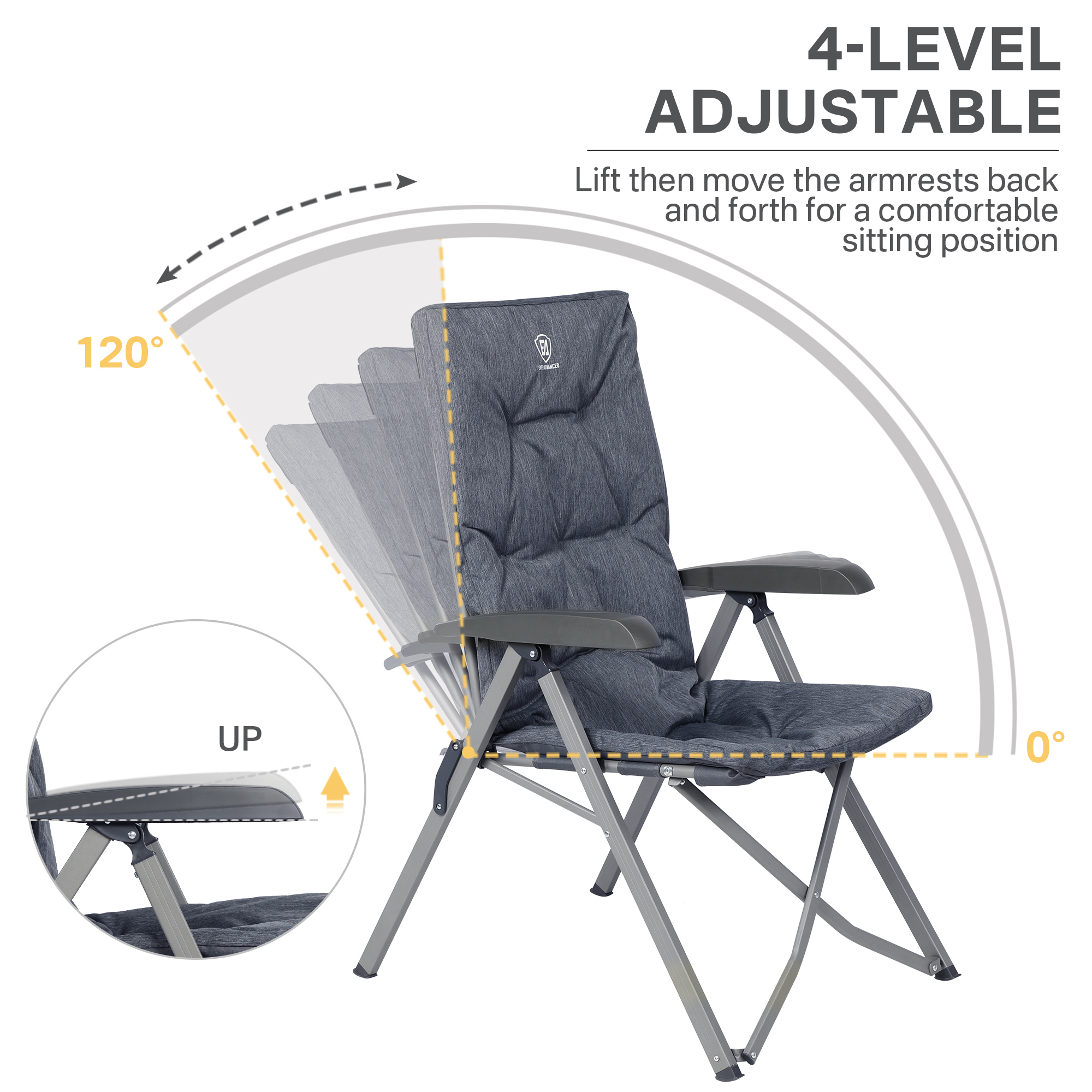 Ever Advanced Folding Recliner Camping Chair, Gray photo 7