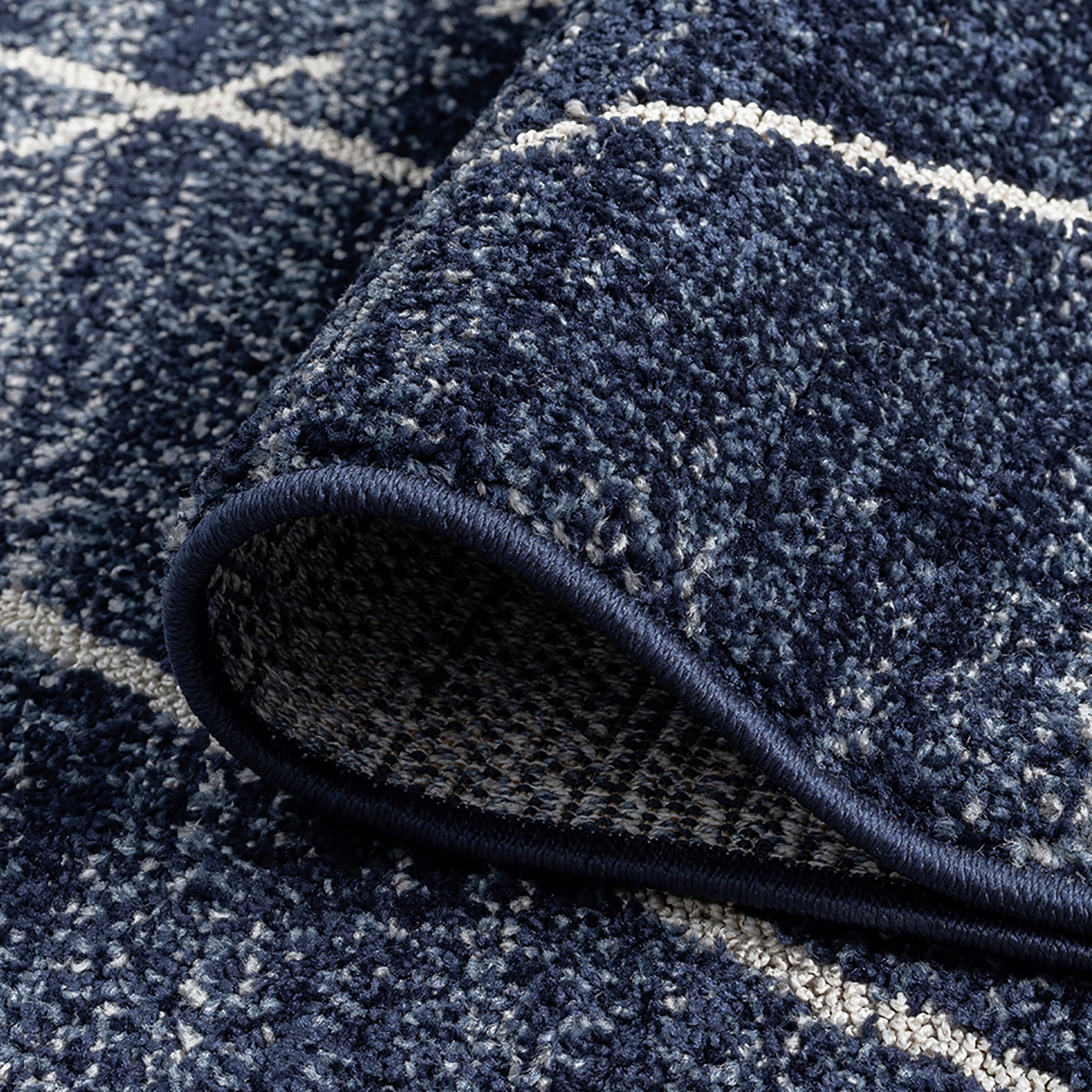 Contemporary 8x10 Area Rug (7'11'' x 10'3'') Geometric Navy, Cream Living Room Easy to Clean