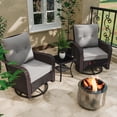 thumbnail image 5 of ALAULM 3PCS Outdoor Conversation Sets with 19" Smokeless Stove, Outdoor Swivel Glider Chair with Glass Top Side Table, Fire Pit Comes with Waterproof Cover and Fire Poker, for Porch Backyard, Grey, 5 of 6