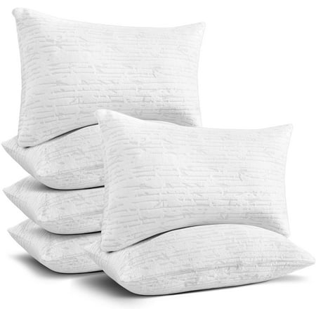 Clara Clark Set of 6 Bamboo Pillows - Shredded Hypoallergenic Memory Foam Bed Pillow with washable removable Ultra cool bamboo derived rayon cover, Adjustable Loft Bamboo Pillows – Queen/Standard