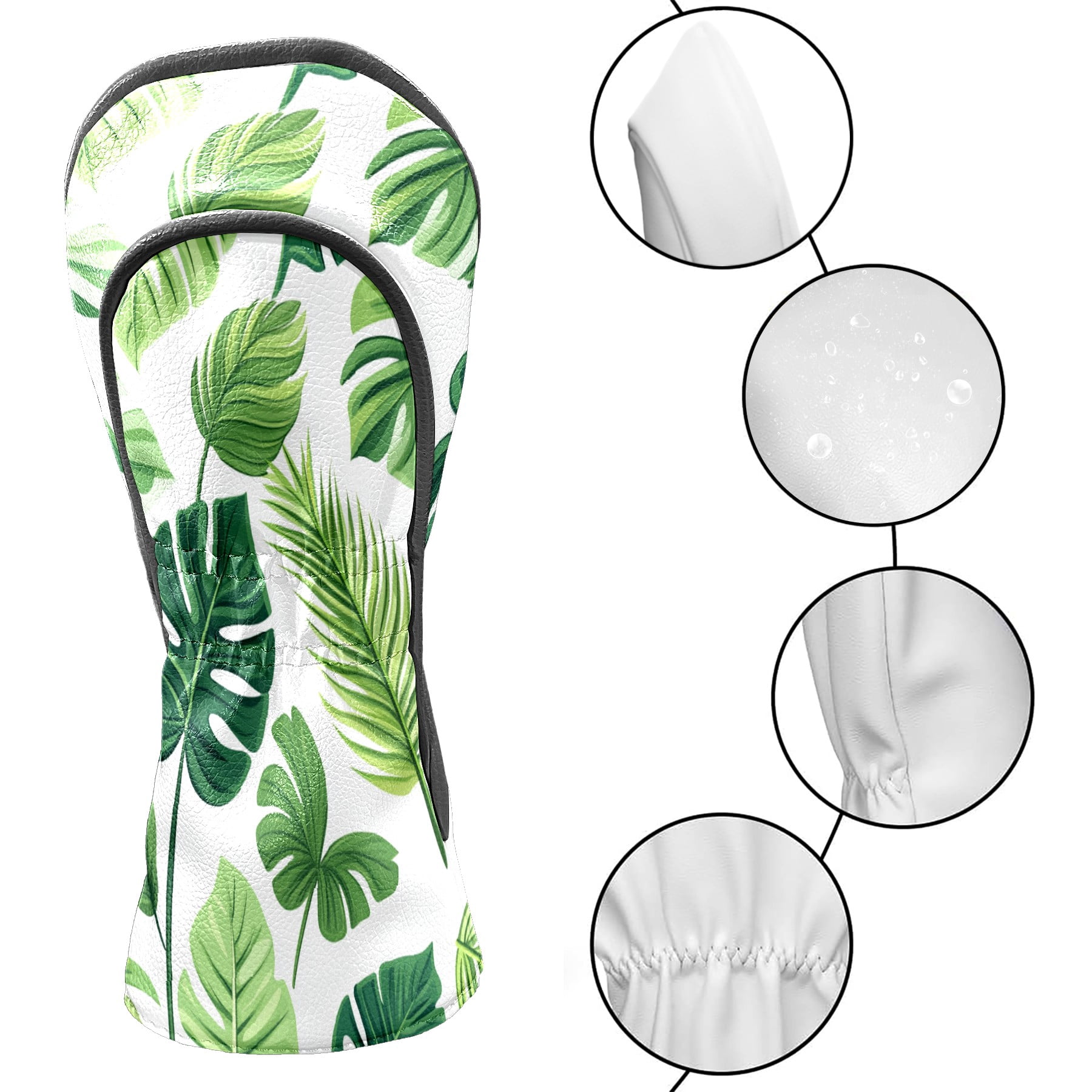 Golf Club Covers PU Leather Waterproof Head Covers for Fairway Woods Hybrids Green Leaves