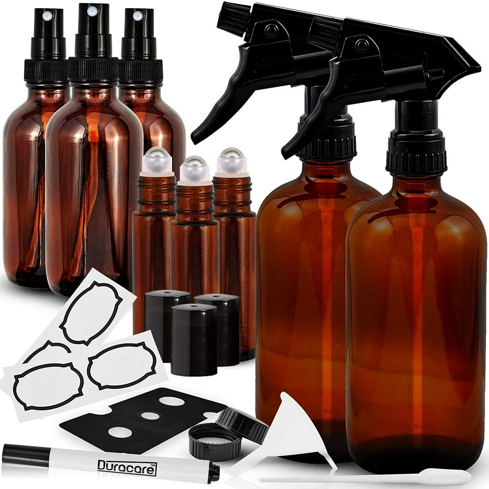 Duracare Amber Glass Spray Bottles 2 (16oz) Trigger Sprayers w/Screw