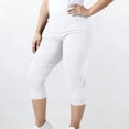 thumbnail image 2 of Women's Plus Size Capris - Ribbed Cropped Pants for Women Casual Solid Color Elastic Waist Stretch 3/4 Length Yoga Pants, Y-2-White, 3XL, 2 of 8