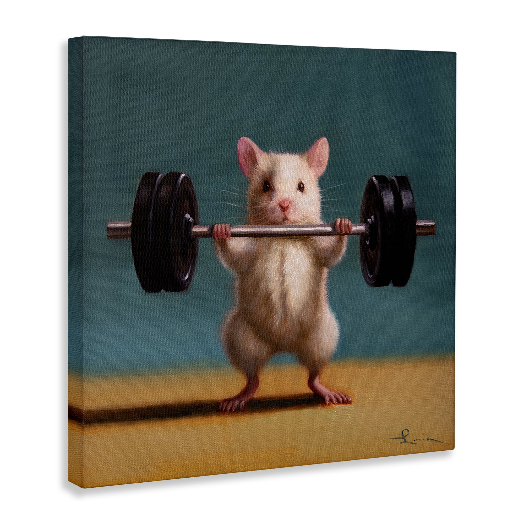 Stupell Industries Power Lifting Mouse Animals Painting Wrapped Canvas Art Print Wall Art, 17 x 17