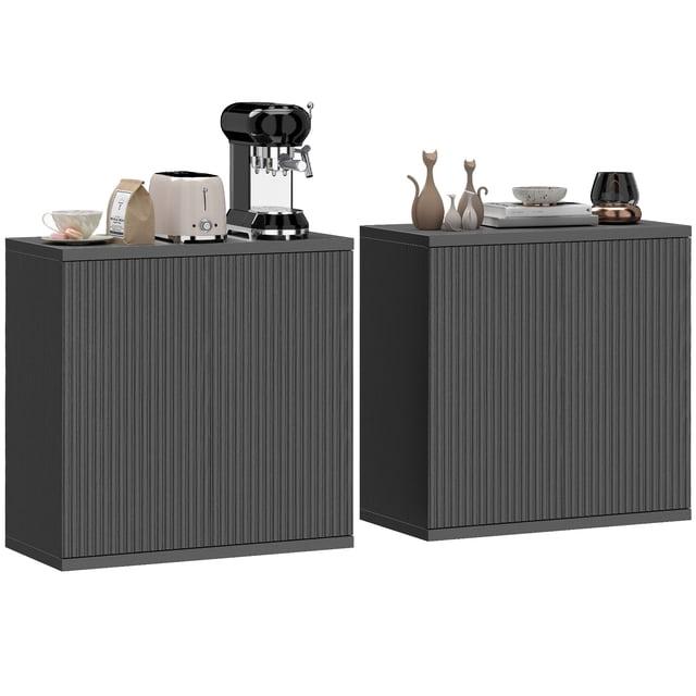 HOMCOM Sideboard Cabinet Set of 2, Fluted Kitchen Cabinet, Black Grey