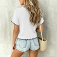 thumbnail image 3 of Jalioing Girls Cute Tops Ruffle Trim Short Sleeve Round Neck Summer Shirts Big Girls Solid Color Bowtie T Shirt 3-14 Years, 3 of 7