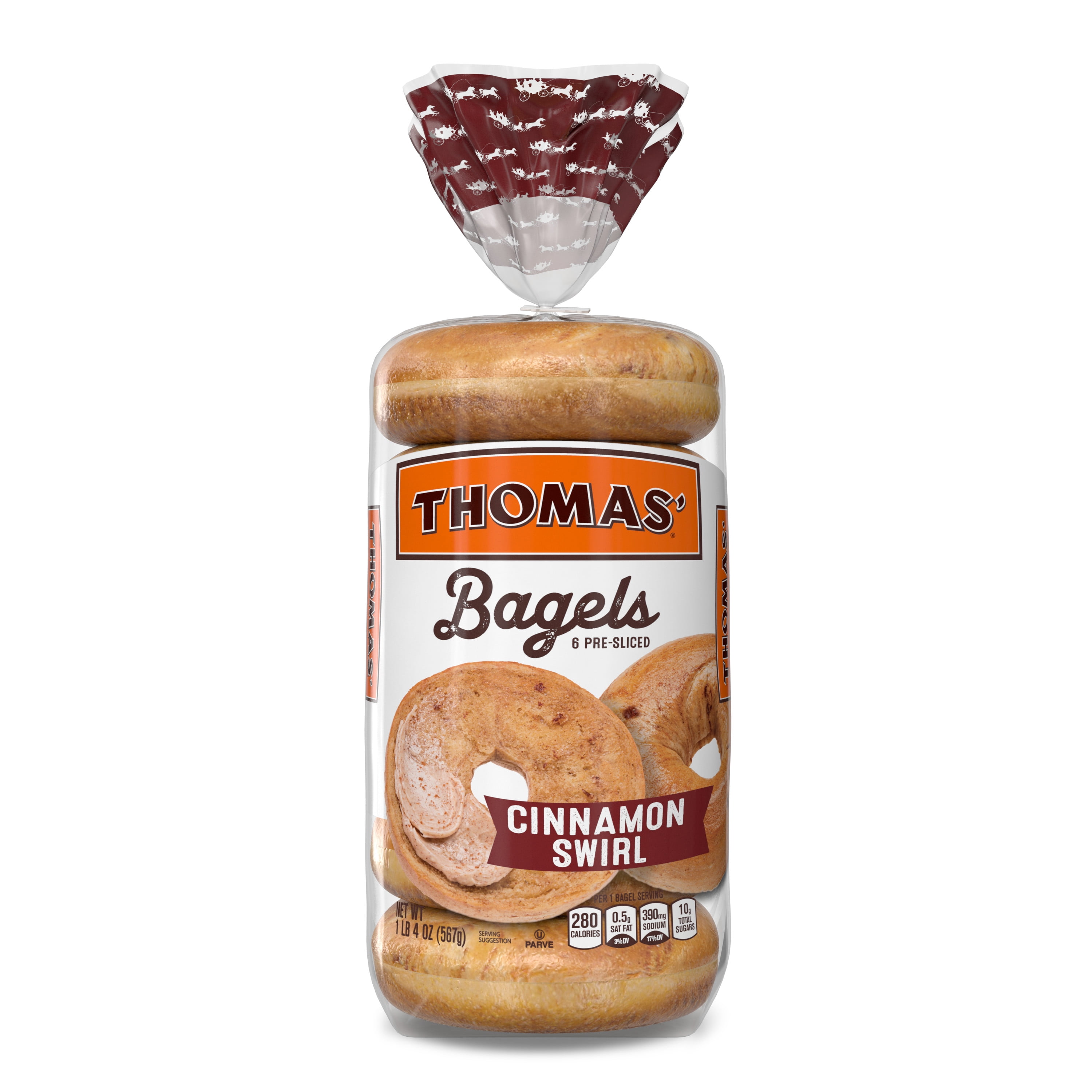 Thomas' Cinnamon Swirl Soft & Chewy Pre-Sliced Bagels, 6 count, 20 oz