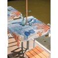 thumbnail image 2 of Outdoor Tablecloth with Umbrella Hole for Patio/Picnic/Party/Camping, Coastal Whale Waterproof Table Cloth Square Cover Washable, Nautical Ocean Coral Blue Wooden Grain (54"x 54"), 2 of 9