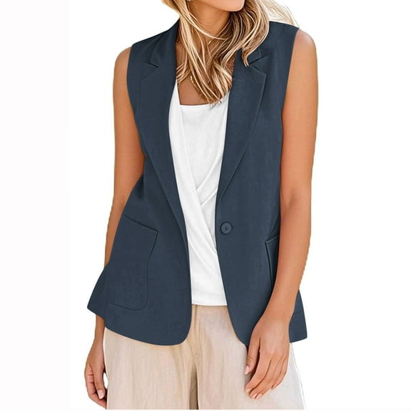 Ltctricy Women's Sleeveless Vests Business Casual V Neck Lapel Lightweight Blazers with Pockets Fashion Summer Tops