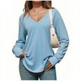 thumbnail image 2 of ZyeKqe Womens Long Sleeve Shirts Casual Loose Fitted Deep V Neck Tunic Tops Soldi Color Comdy Plain T-Shirts with Thumb Holes, 2 of 6