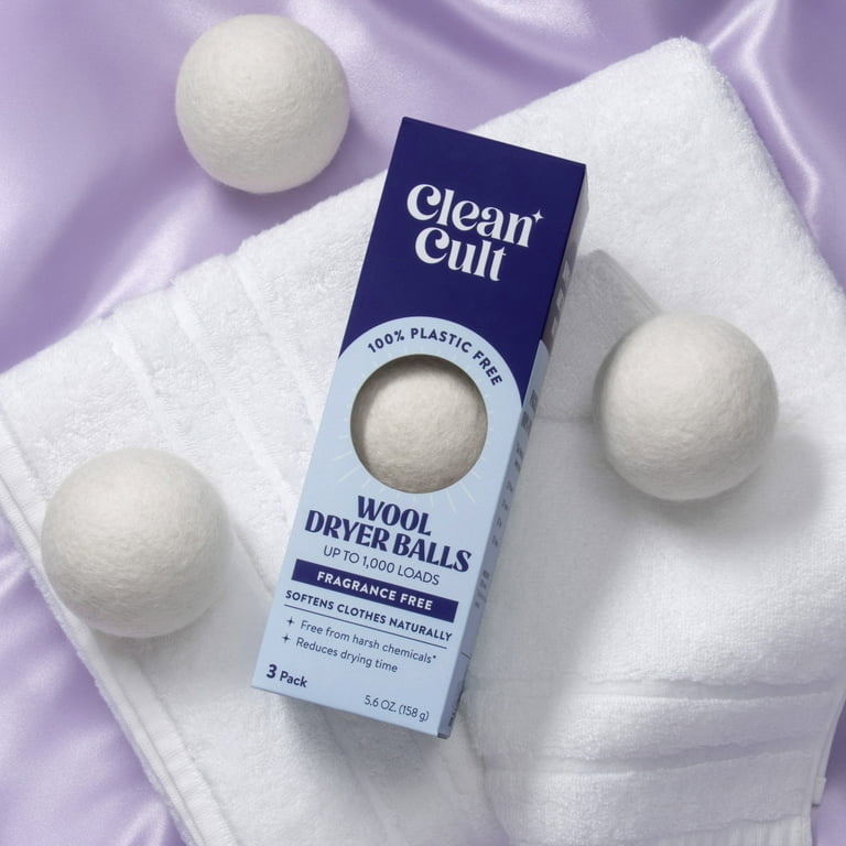 Cleancult Dryer Balls Reusable, 100% New Zealand Wool, Hypoallergenic,  Unscented, 3 Pack 