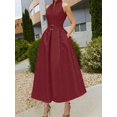 thumbnail image 4 of Burgundy Sleeveless High-Neck A-Line Midi Dress With Belted Waist, 4 of 9