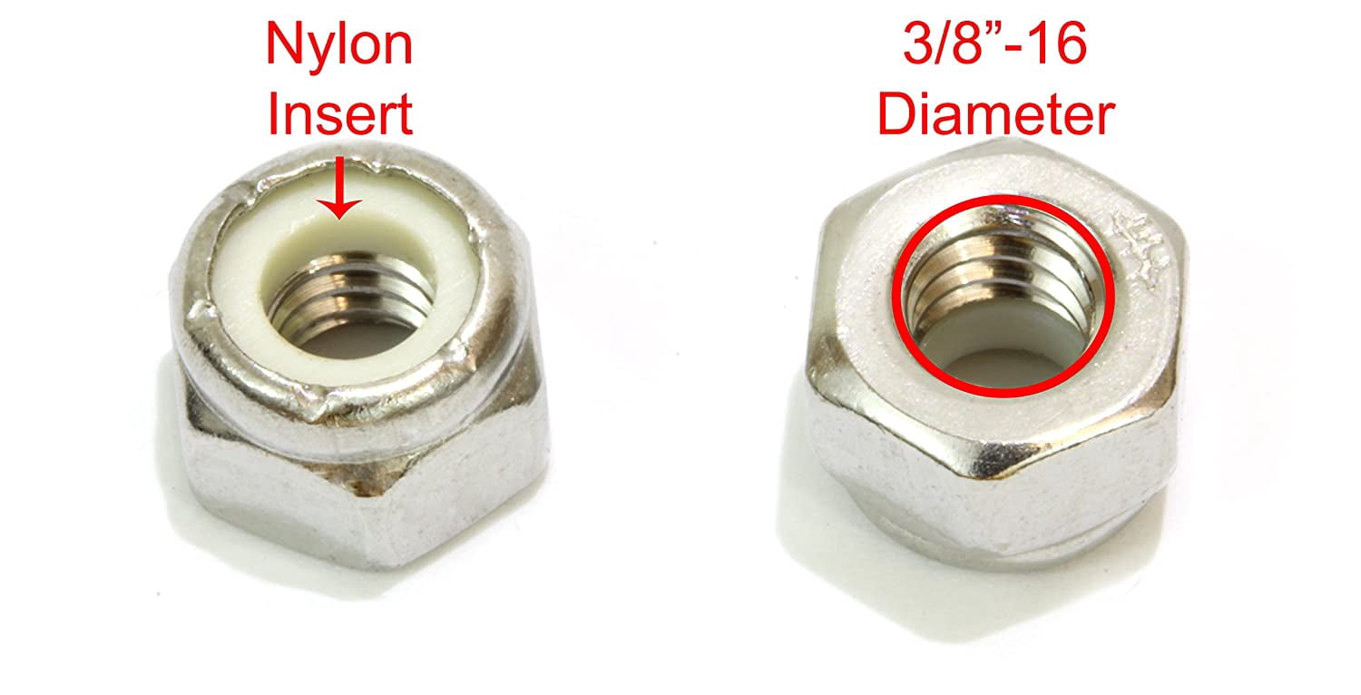 3/8"-16 Inch Lock Nut (100 Pack) Stainless Steel Finish Hex, 304 18-8 Stainless Steel with Nylon Insert, by Bolt Dropper