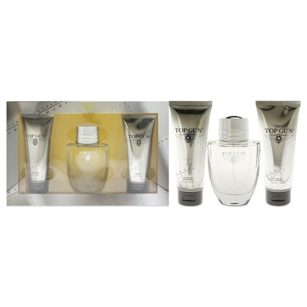 Top Gun Spray EDT de 3.4 oz, bálsamo para después del afeitado de 3.4 oz, gel de ducha de 3.4 oz Top Gun Chervon 3 Pc Gift Set Top Gun Spray EDT de 3.4 oz, bálsamo para después del afeitado de 3.4 oz, gel de ducha 3 Pc Gift Set
