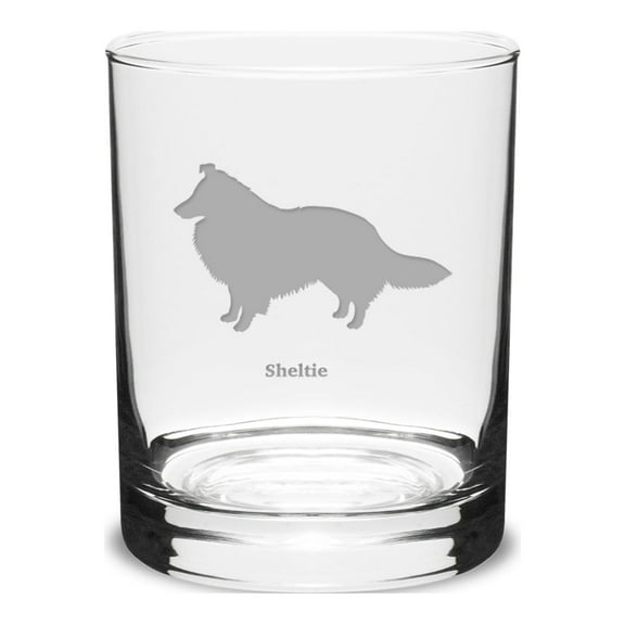 Sheltie Deep Etched 14 oz Classic Double Old Fashion Glass