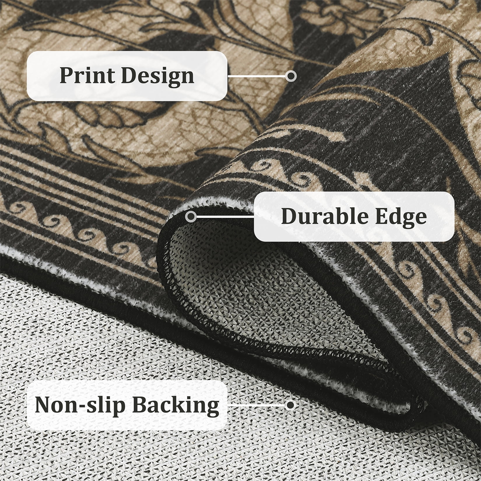 Garvee 5'x7' Modern Snake Printed Area Rug Washable Living Room Rug, Forest Low Pile Stain Resistant Rug Non Slip Carpet for Bedroom Dining Room, Dark Gray