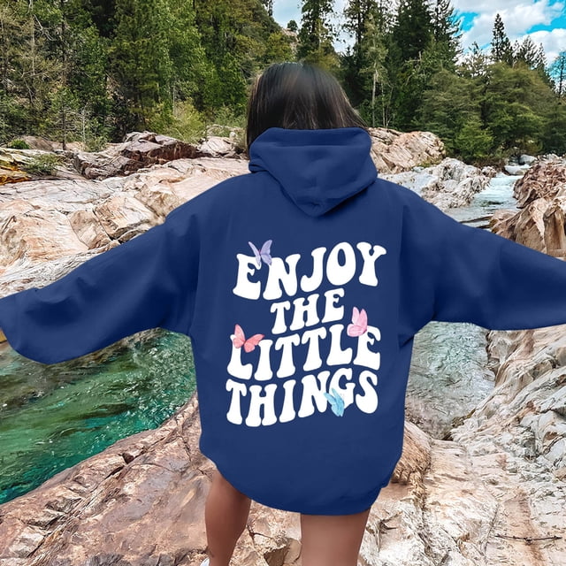 Enjoy The Little Things Chandail à Capuche pour Femmes, Chandail Léger à Fermeture Éclair, Chandail-Over à Pression, Chandail Oversize pour Femmes