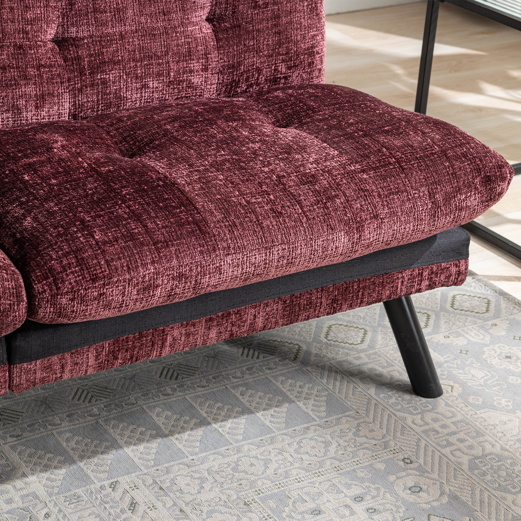 Kadyn Convertible Sofa Bed, Loveseat Futon Bed with Metal Legs, Adjustable Lounge Couch for Compact Living Space Chenille, Wine Red Kadyn Convertible Sofa Bed, Loveseat Futon Bed with Metal Legs, Adjustable Lounge Couch for Compact Living Space Chenille, Wine Red