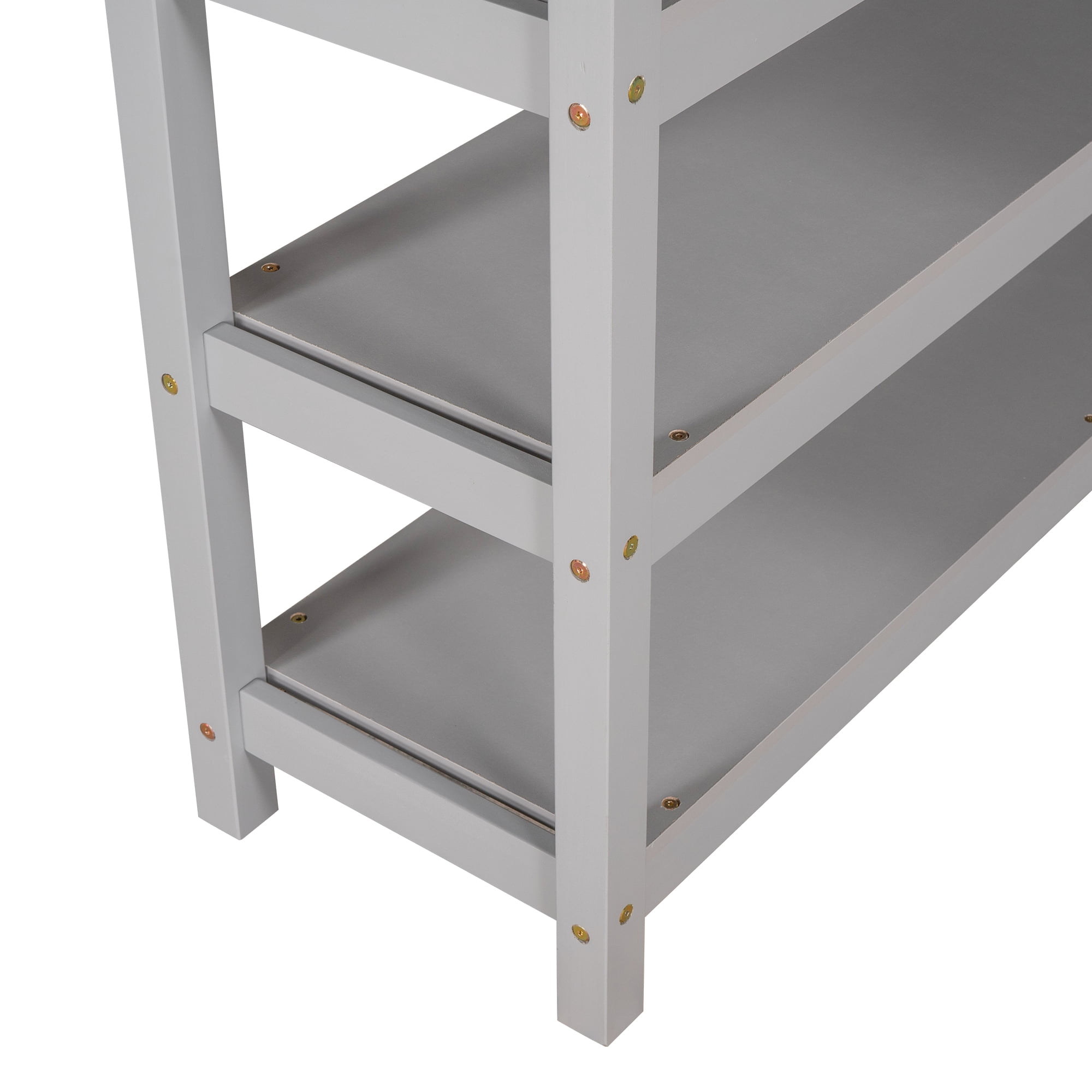 Euroco Solid Wood Full Loft Bed with Desk and 4-Tier Storage Shelves for Kids Bedrrom, Gray