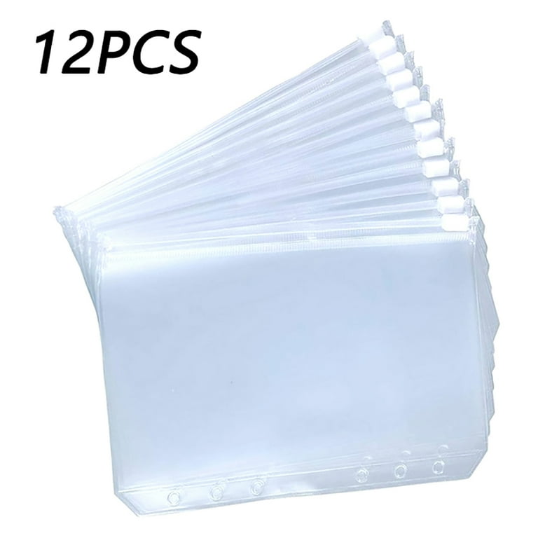  XiowDow 12pcs Mini Binder Pockets Transparent Zipper Loose  Leaf Pouch Bag PVC Sleeve Insert Page for 3 Ring Notebook Binder Refills  Photo Card Stamp Protector : Office Products